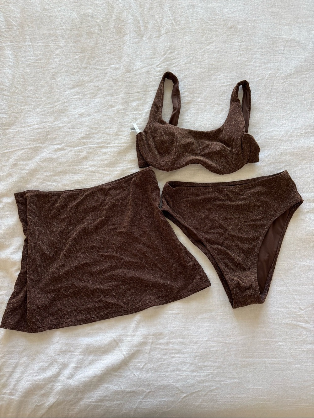 PINK Victoria's Secret Brown 3-Piece Bikini Set with Skirt